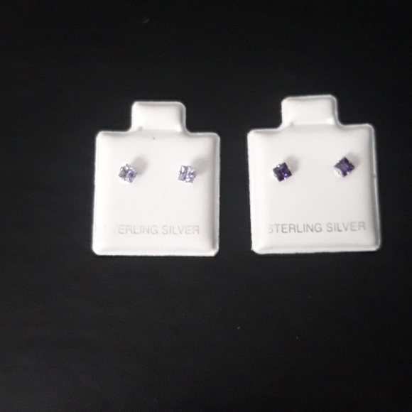 Sterling silver lavender& amethyst cz earrings  3mm - Picture 1 of 2
